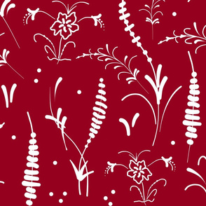 Oriental Ink Motif - White on rich ruby red, large