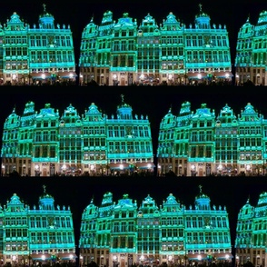 Bruxelles old buildings teal light tourism Fabric Wallpaper