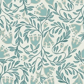 Romantic medieval floral fresco - neutral (blue-gray shades)