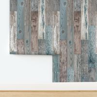 Reclaimed Boat Wood Random Tiles Teal Grey Taupe