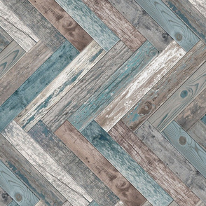 Reclaimed Boat Wood Chevron Tiles Teal Grey Taupe Herringbone Horizontal