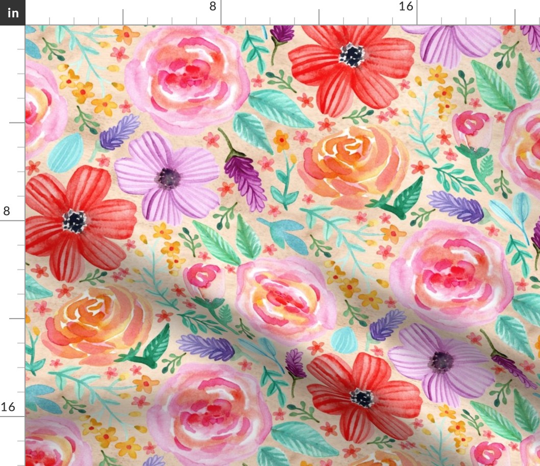 Bold Blooms (Beige Background) - Large