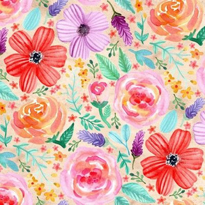 Bold Blooms (Beige Background) - Small