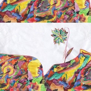 Watercolors hand-painted on paper colorful flower on the rocks Wallpaper Fabric