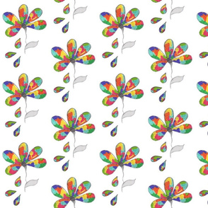 Hand-drawn colorful stylised flower white summer Wallpaper Fabric