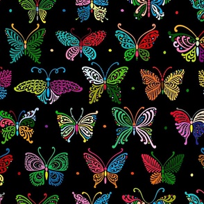    Butterflies ornamental, Home decor. Colorful on Black
