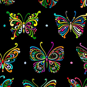   Butterflies ornamental, Home decor. Colorful on Black