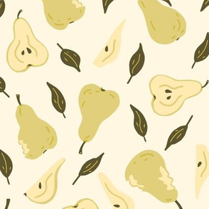 Pear and leaves in yellow
