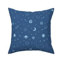 Sky on blue with planets and stars