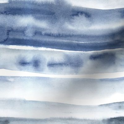 Indigo watercolor painterly stripes - abstract hand painted textured stripe design for modern home decor_ bedding_ nursery