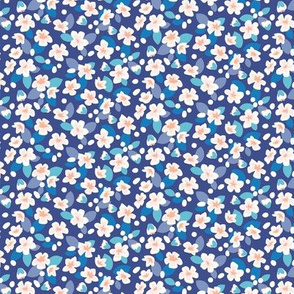 Spring Floral Pear blossom ditsy-navy blue by Pippa Shaw