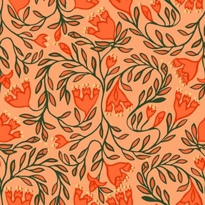 Floral trailing french provence peach/ olive green