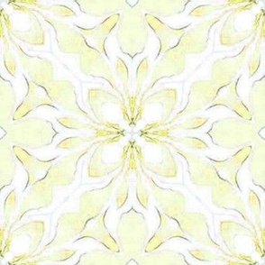 Yellow floral Moroccan  tile, large, from Anines Atelier. Use the design for yellow backsplash, Kitchen and pantry walls and girls room decor.