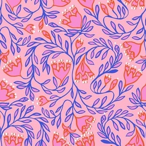 Traditional folk floral print_candy pink on hot pink_for bold home decor.