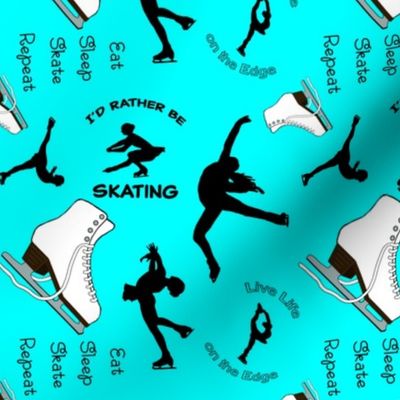 Figure Skates Design with Text and Silhouettes on Cyan
