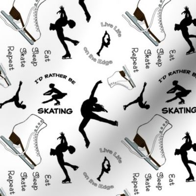  Figure Skates Design with Text and Silhouettes on White