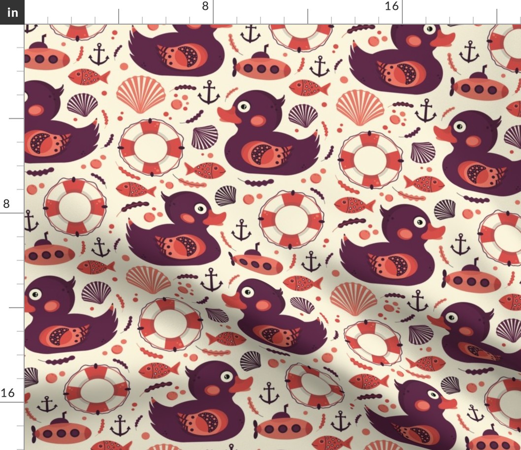 Purple Rubber Ducks Pattern / Large Scale