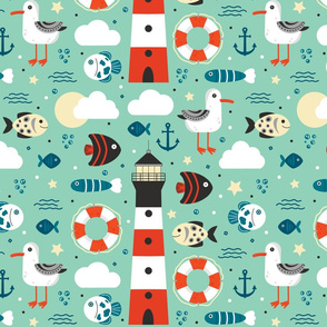 Seagulls And Lighthouse Children Pattern