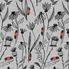 woollybears and floral on heathered gray smaller