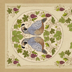 Two quail lightweight tea towel 