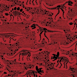 Dinosaur Fossils - Ink on Red