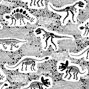 Dinosaur Fossils - Black on White