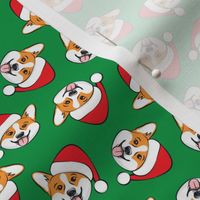 (small scale) Corgis with Santa hats - green C20BS