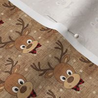 Reindeer Boy with Plaid Bow tie on burlap - extra small scale 