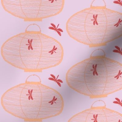 Bamboo Lantern & dragonflies (lilac, light tangerine & blood orange)