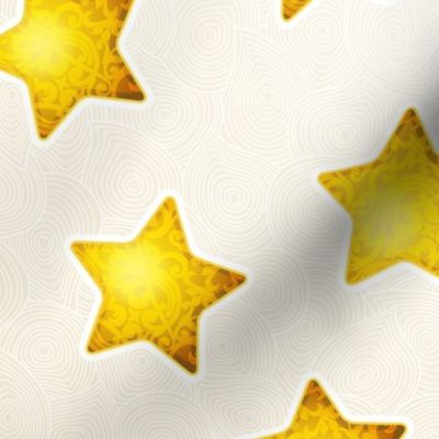 Gold Christmas Stars On Beige Background