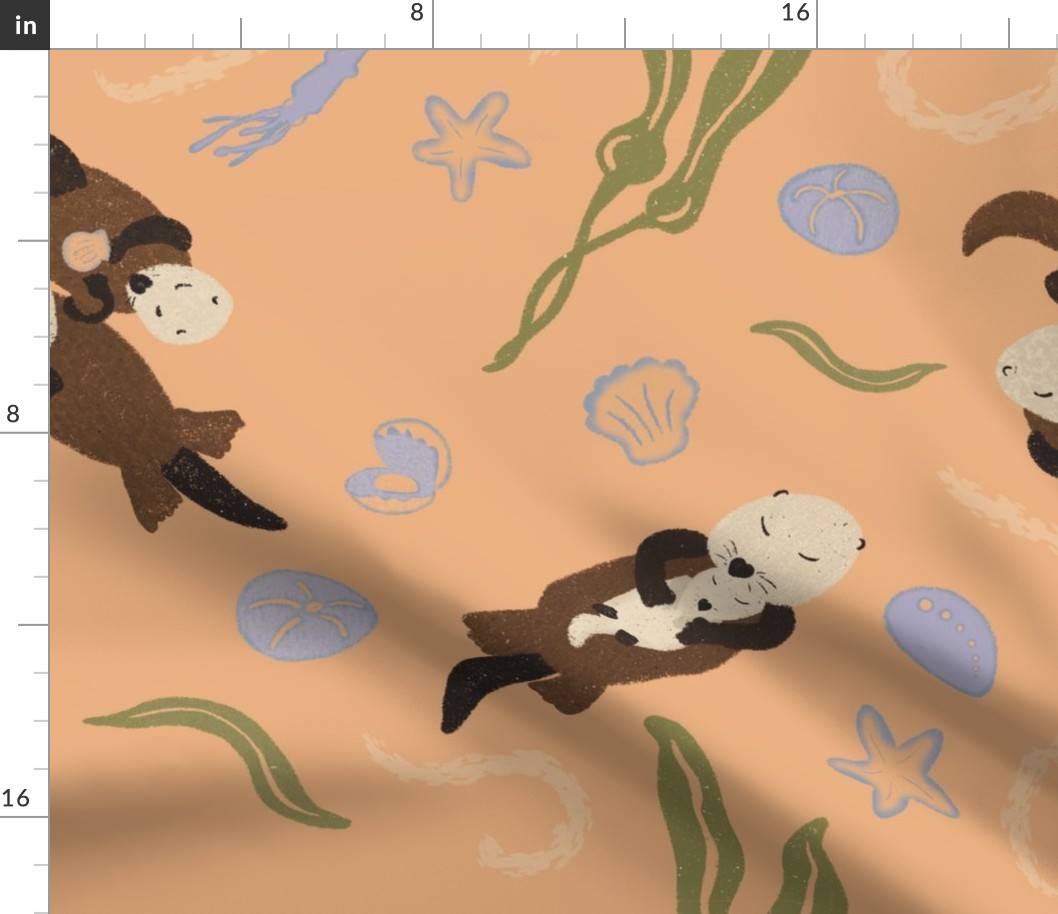 Wild Otter print with seaweed and Pacific Ocean animals