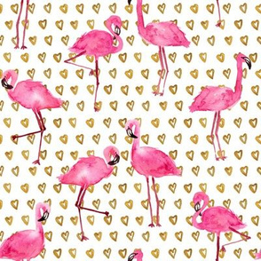 pink flamingos with golden hearts