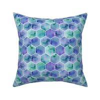 watercolor blue and green hexagons