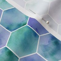 watercolor blue and green hexagons