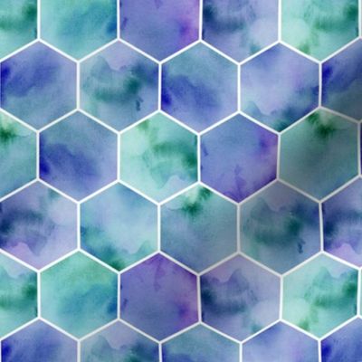 watercolor blue and green hexagons