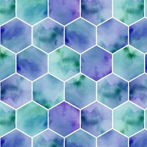 watercolor blue and green hexagons