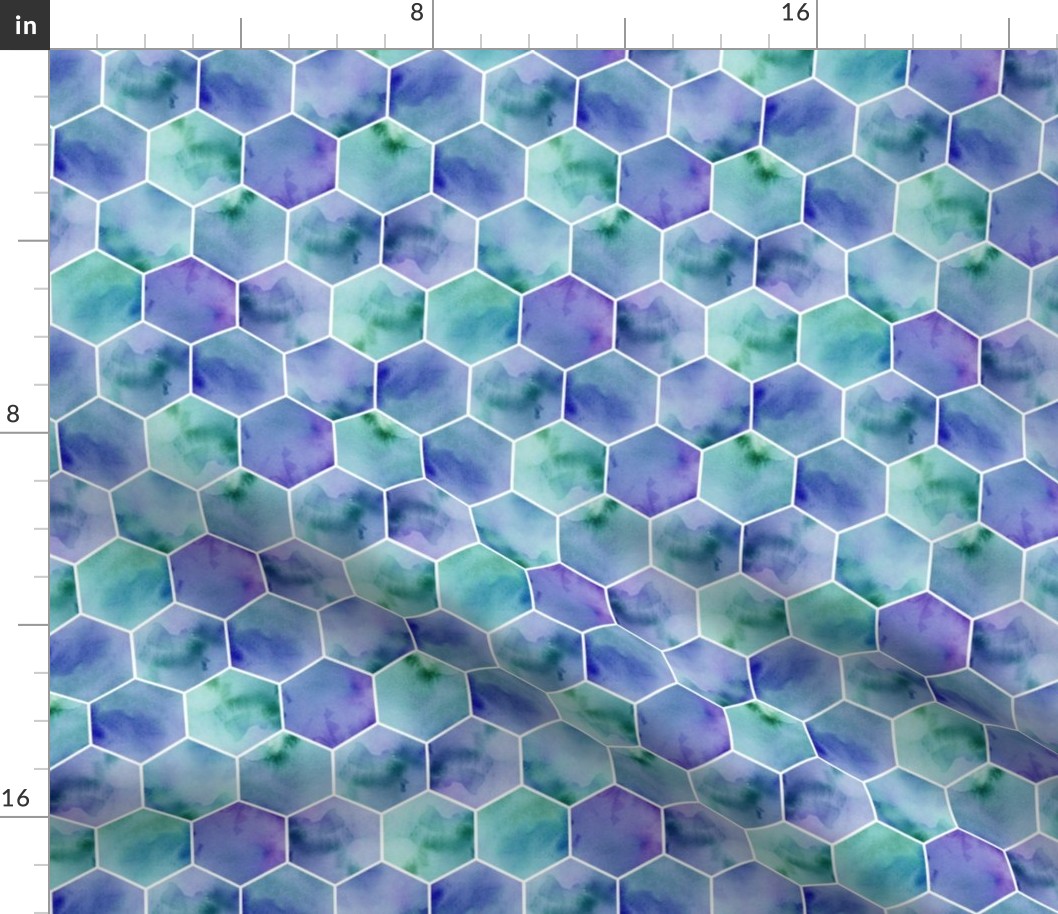 watercolor blue and green hexagons