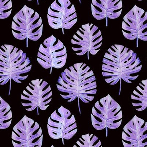 neon monstera leaves. violet