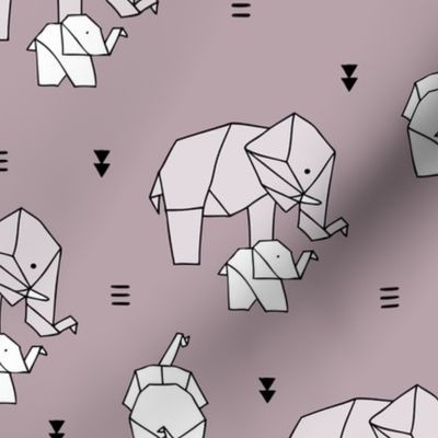 Sweet origami animal little baby elephant and mother sweet neutral boho nursery geometric design mauve purple