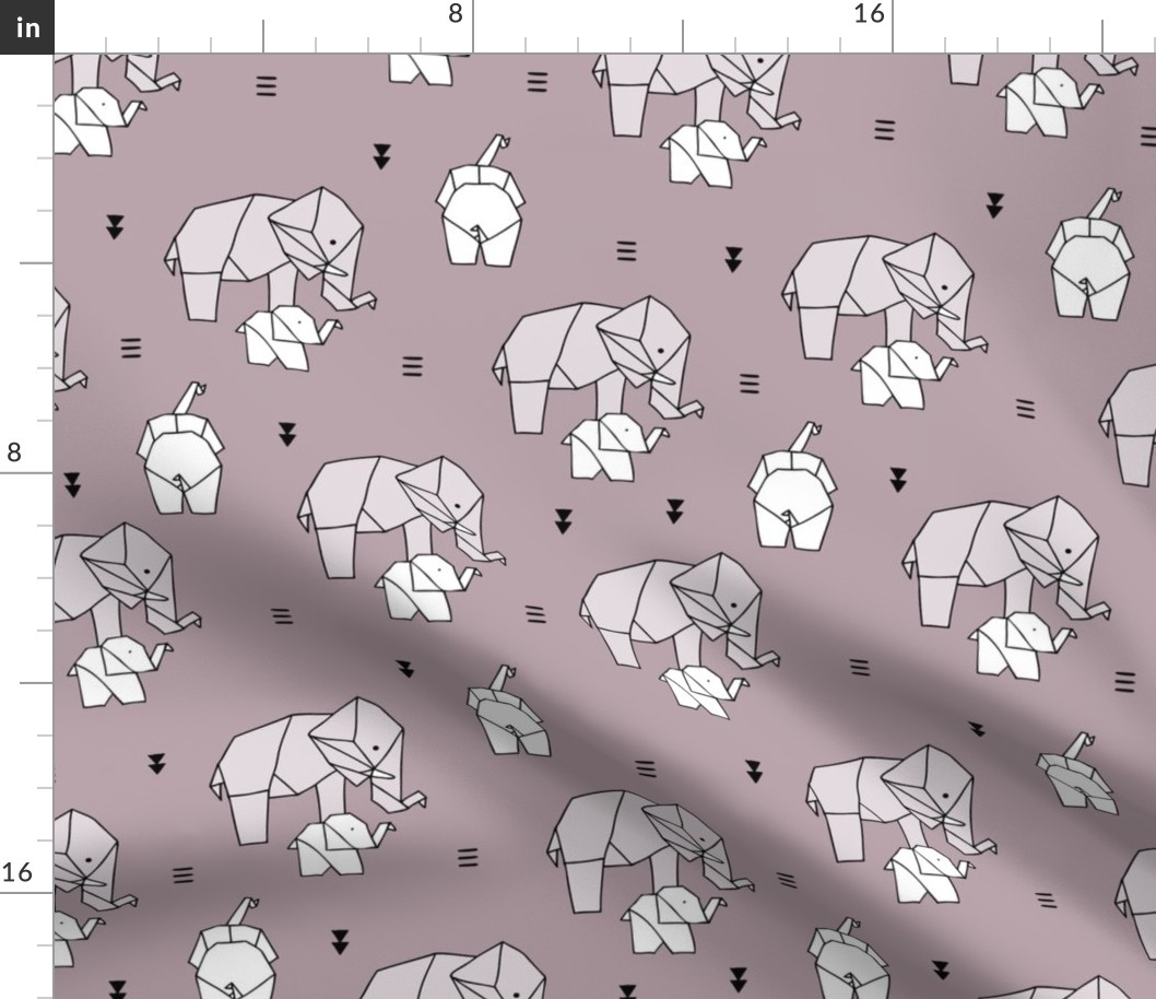 Sweet origami animal little baby elephant and mother sweet neutral boho nursery geometric design mauve purple