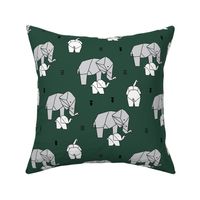 Sweet origami animal little baby elephant and mother sweet neutral boho nursery geometric design forest green