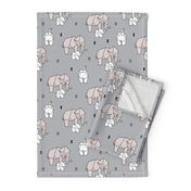 Sweet origami animal little baby elephant and mother sweet neutral boho nursery geometric design gray beige