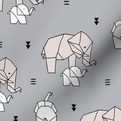 Sweet origami animal little baby elephant and mother sweet neutral boho nursery geometric design gray beige