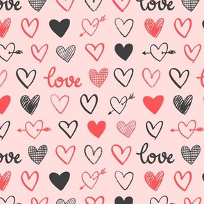 red and gray hearts on a pink background