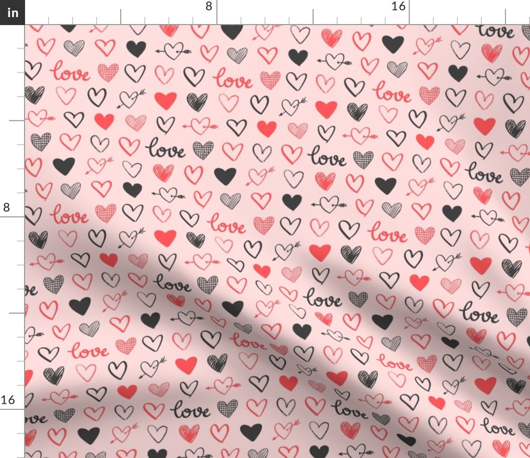 red and gray hearts on a pink background