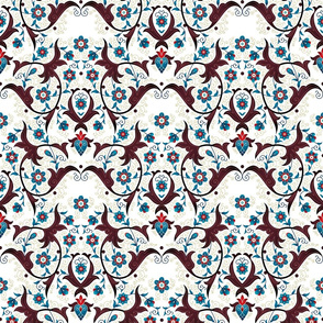Blue and Brown Floral Decoration. Arabic Ornaments