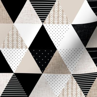 2" triangles: black and taupe patterns