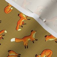 Free Frolicking Foxes on Mustard Brown - Small Scale