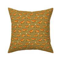 Free Frolicking Foxes on Mustard Brown - Small Scale