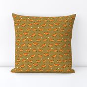 Free Frolicking Foxes on Mustard Brown - Small Scale